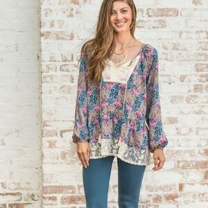 Matilda Jane Sew Perfect Floral Peasant Blouse Size XXL
